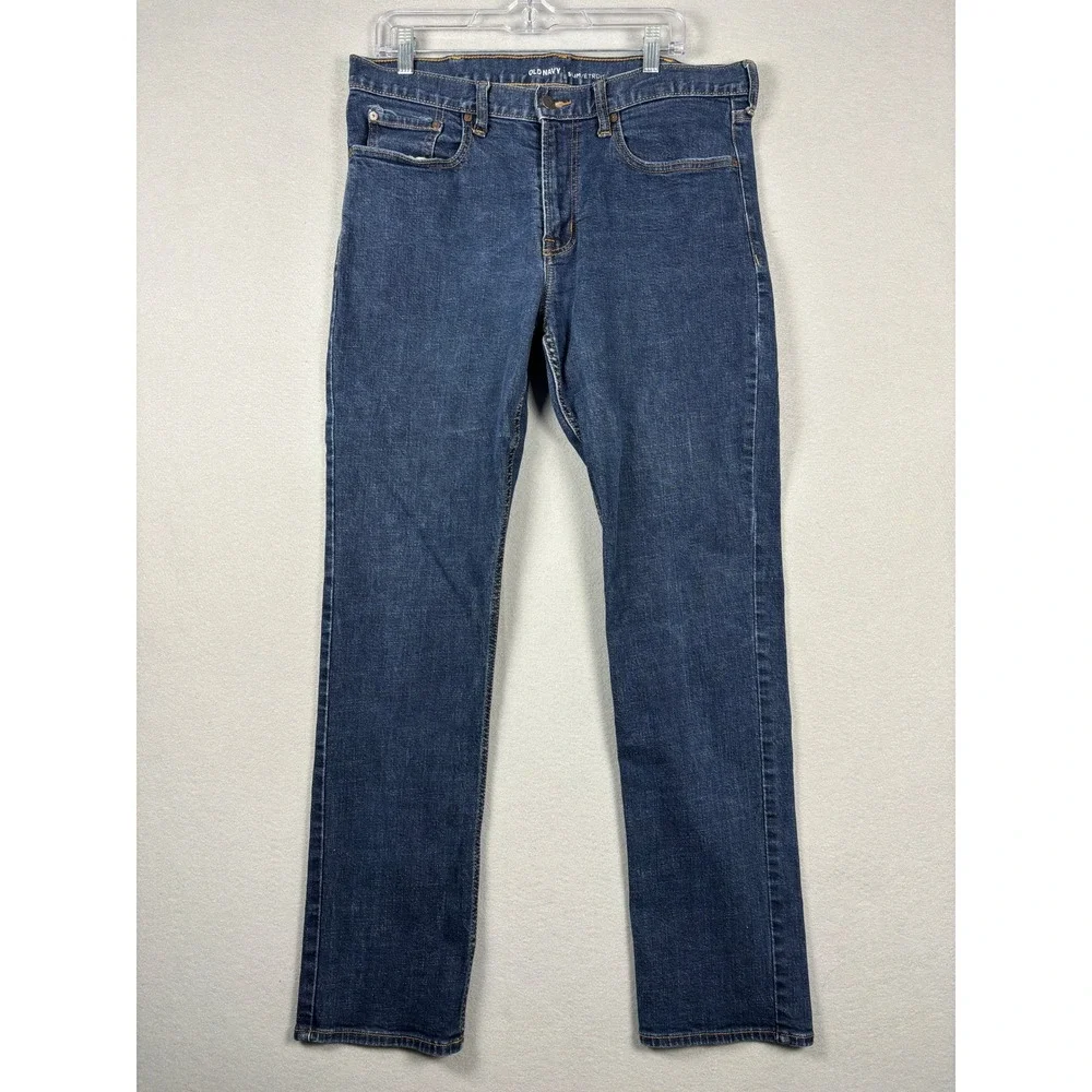 Old Navy Slim Fit Denim Jeans 36x32 Dark Wash Blue Stretch Mens